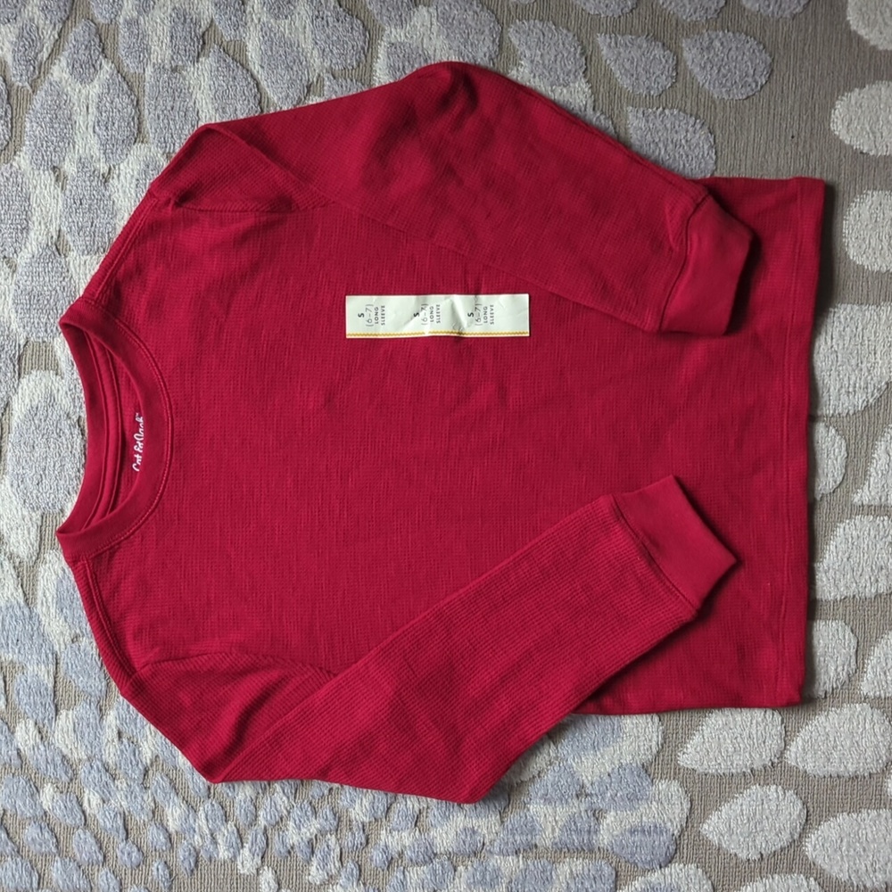 Cat & Jack Waffle Knit Thermal Long Sleeve Shirt in Red - Size Small (6/7)
